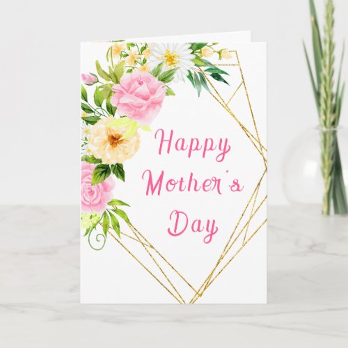 Pink and Yellow Floral Happy Mothers Day Card