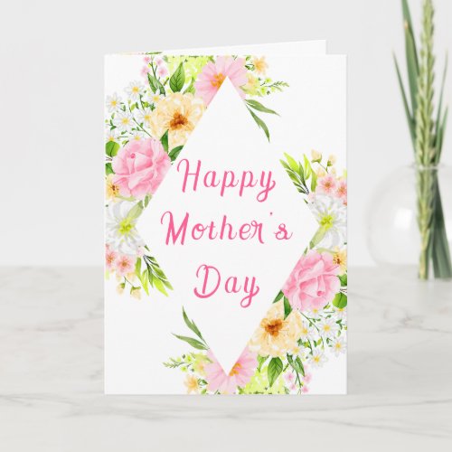 Pink and Yellow Floral Happy Mothers Day Card