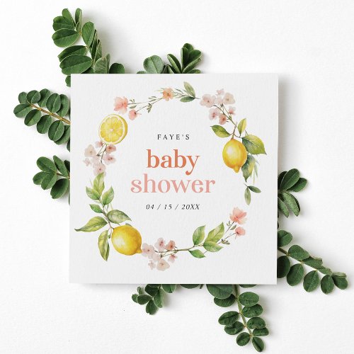 Pink and Yellow  Floral Lemon Baby Shower Napkins