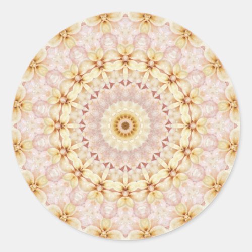 Pink and Yellow Floral Mandala Art Kaleidoscope Classic Round Sticker