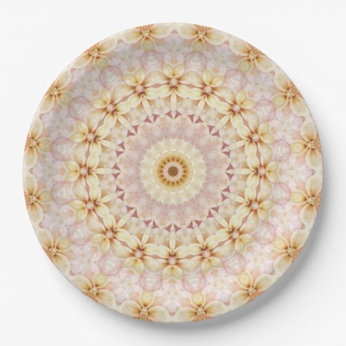 Pink and Yellow Floral Mandala Art Kaleidoscope Paper Plates