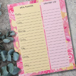 Pink and Yellow Floral Meal Planner & Grocery List Notepad<br><div class="desc">Pink and Yellow Floral Meal Planner and Grocery List Notepad to organize your week. This notepad has a weekly planner on every page, with lined sections for each day of the week and a large ruled box for your shopping list. The design has a watercolor floral background in shades of...</div>