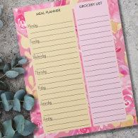Pink and Yellow Floral Meal Planner & Grocery List Notepad