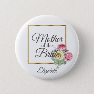 Pink and Yellow Floral Mother of the Bride Pinback Button