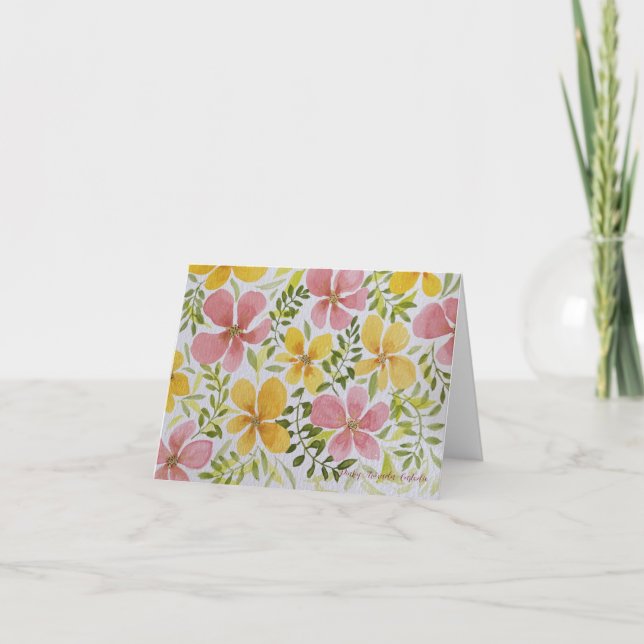 Pink and Yellow floral Note/Greeting Card (Front)