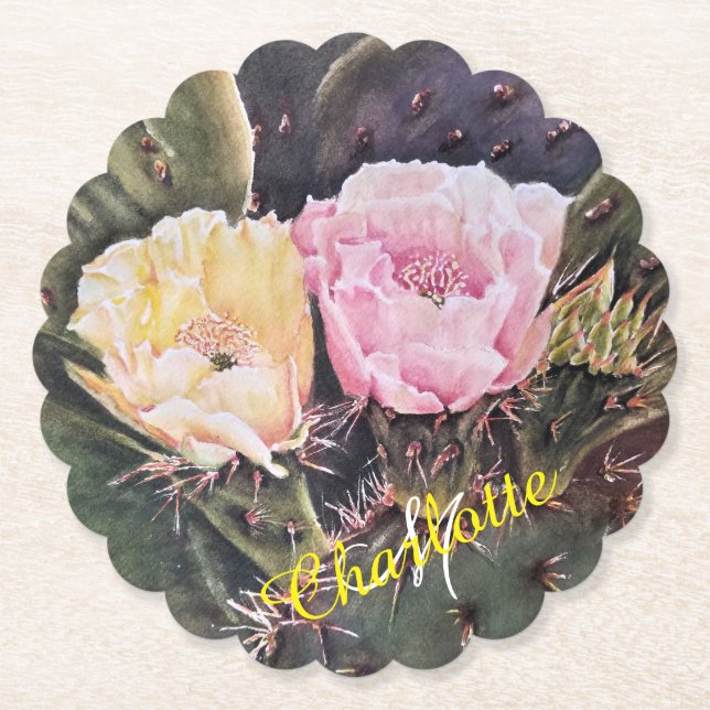 Pink and Yellow Floral Paper Coaster (Front)