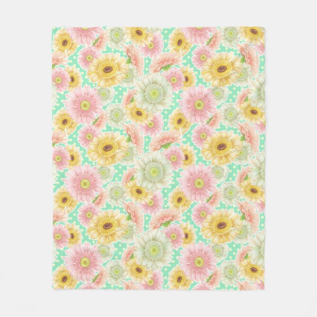 Pink and Yellow Floral Pattern Fleece Blanket (Front)