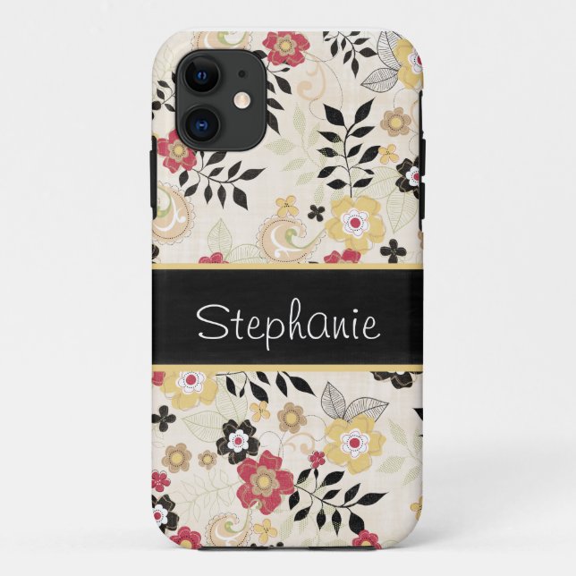 Pink and Yellow Floral Personalized Case-Mate iPhone Case (Back)