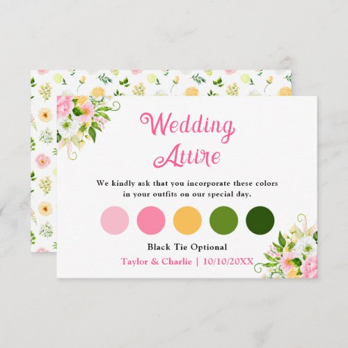 Pink and Yellow Floral Wedding Attire Dress Code Enclosure Card