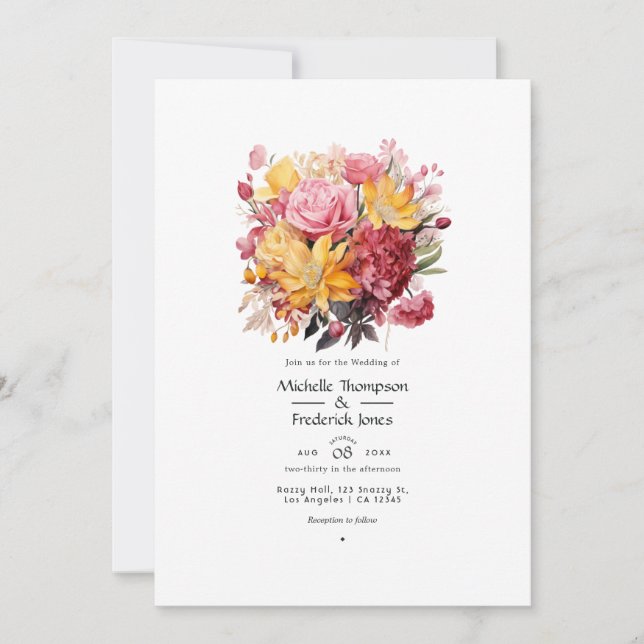 Pink and Yellow Floral Wedding Invitation (Front)