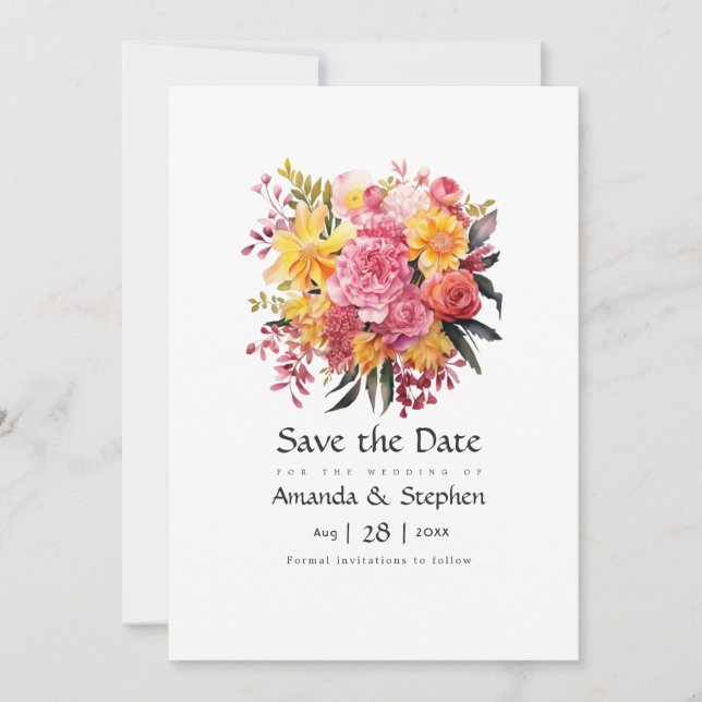 Pink and Yellow Floral Wedding Save The Date (Front)