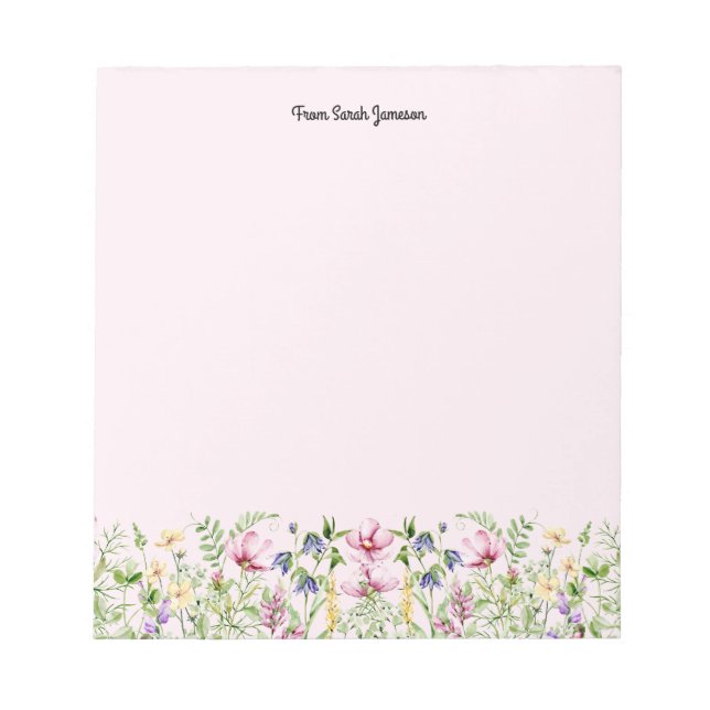 Pink and Yellow Floral Wildflowers Personalized  Notepad (Front)