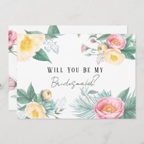 Pink and Yellow Floral Will You Be My Bridesmaid Invitation