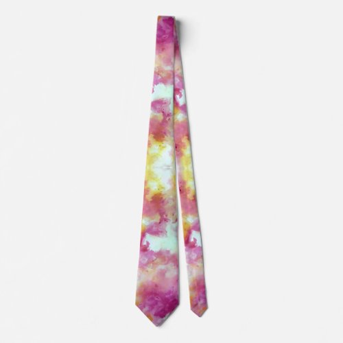 Pink and Yellow Flow V Pattern Neck Tie