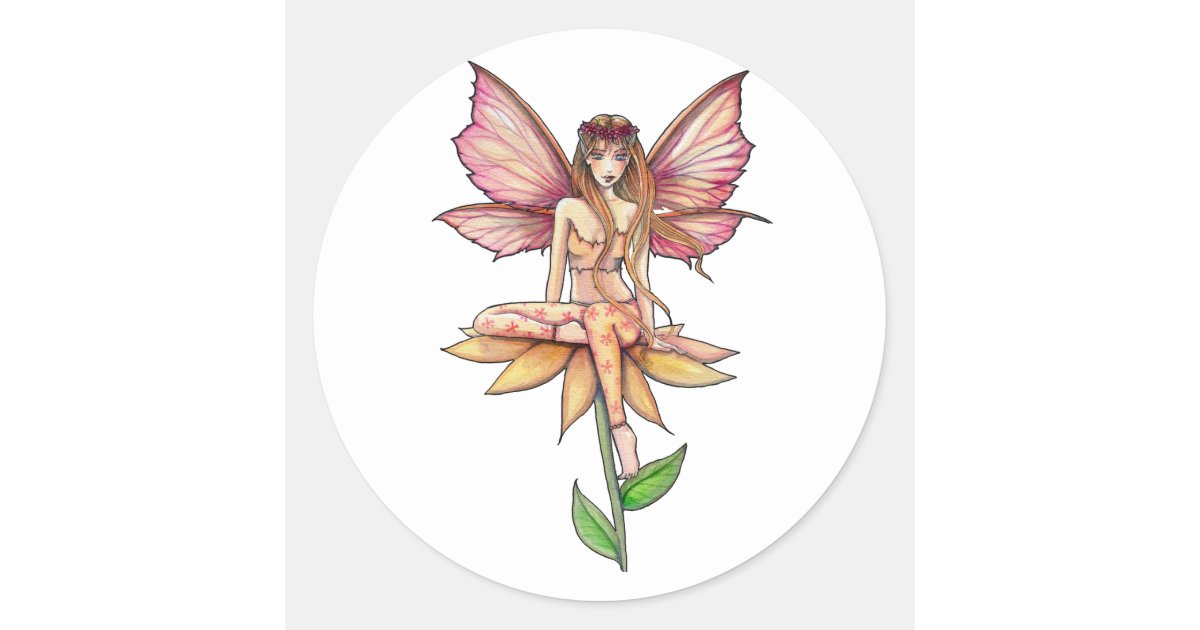 Pink and Yellow Flower Fairy Stickers