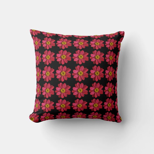 Pink and Yellow Flower on Black Throw Pillow (Front)