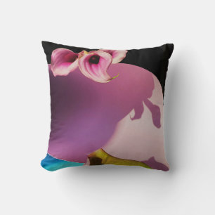 Pink and yellow flower on pink paper throw pillow