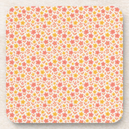 Pink and yellow flower pattern beverage coaster