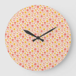 Pink and yellow flower pattern large clock