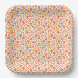 Pink and yellow flower pattern paper plates