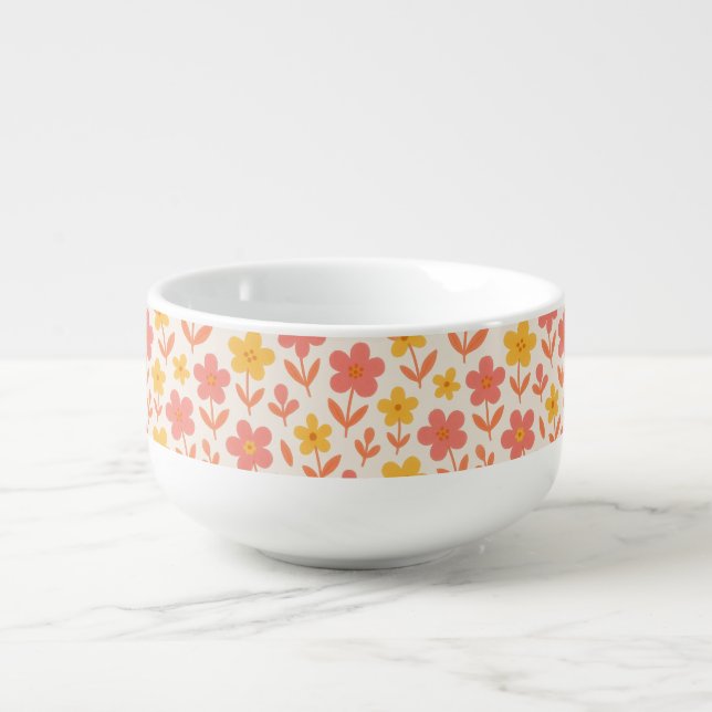 Pink and yellow flower pattern soup mug (Front)