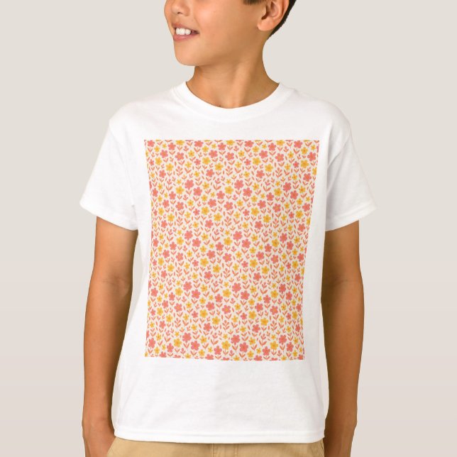 Pink and yellow flower pattern T-Shirt (Front)