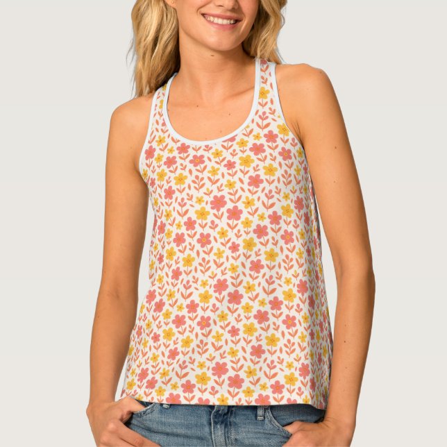 Pink and yellow flower pattern tank top (Front)