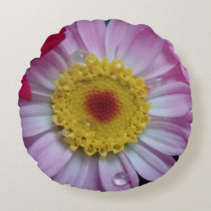 Pink and yellow flower round pillow