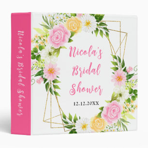 Pink and Yellow Flowers Bridal Shower Photo Album 3 Ring Binder