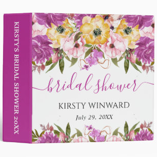 Pink and Yellow Flowers Bridal Shower Photo Album 3 Ring Binder