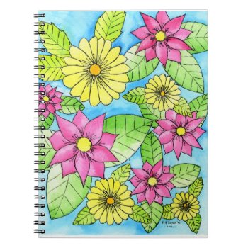 Pink And Yellow Flowers Notebook by KaliParsons at Zazzle