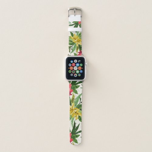 Pink And Yellow Flowers Pattern Apple Watch Band