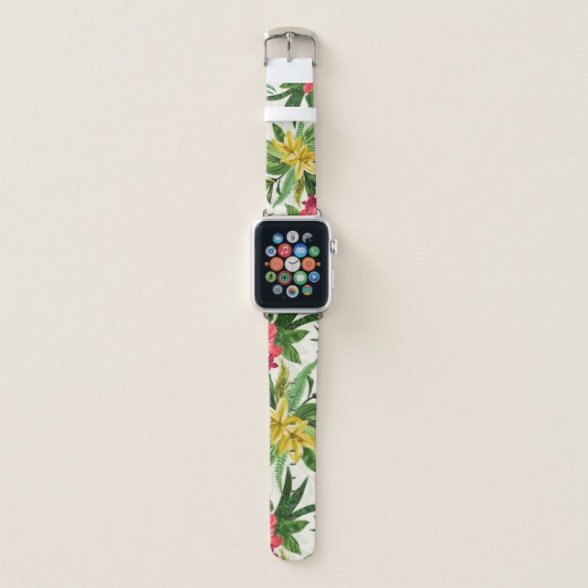 Pink And Yellow Flowers Pattern Apple Watch Band (Front)