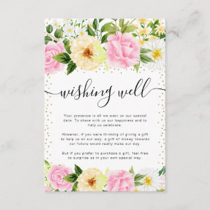 Pink and Yellow Flowers Wedding Wishing Well Enclosure Card