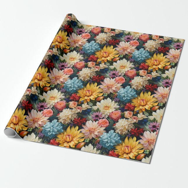 Pink and Yellow Flowers Wrapping Paper (Unrolled)