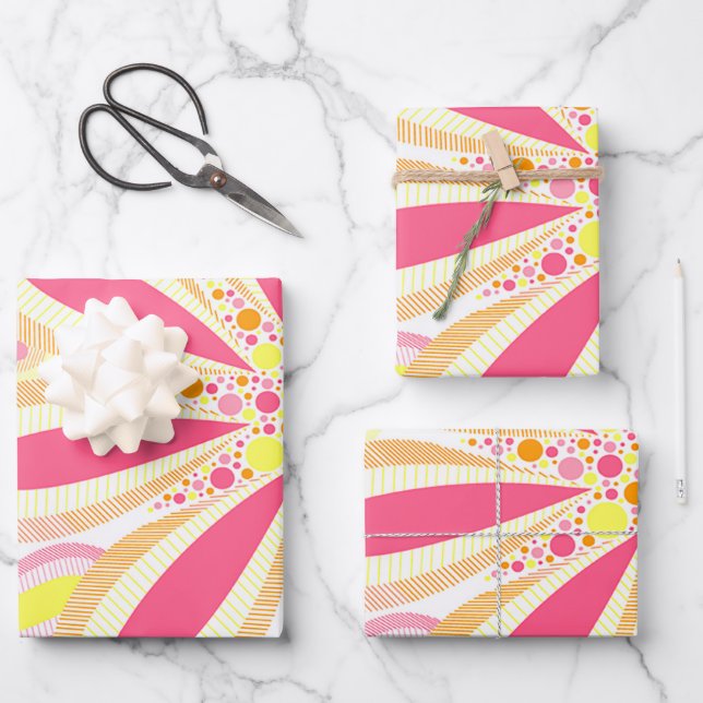 Pink and Yellow Flowers Wrapping Paper Sheets (Front)