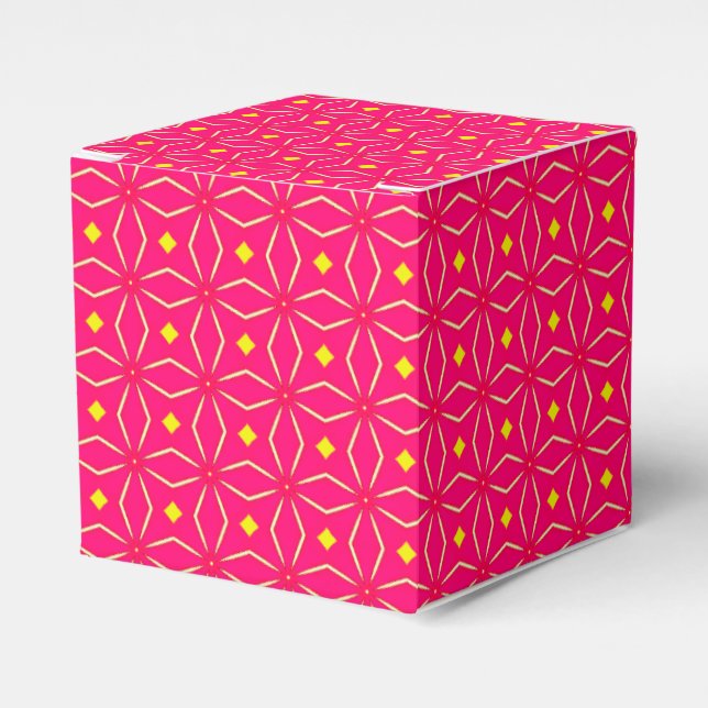 Pink and Yellow Geometric Print Party Favor Box (Front Side)