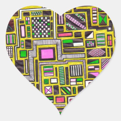 Pink and Yellow Geometric shapes pop art punk Heart Sticker