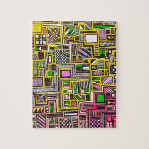 Pink and Yellow Geometric shapes pop art punk Jigsaw Puzzle