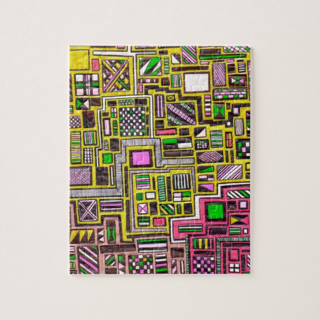 Pink and Yellow Geometric shapes pop art punk Jigsaw Puzzle (Vertical)