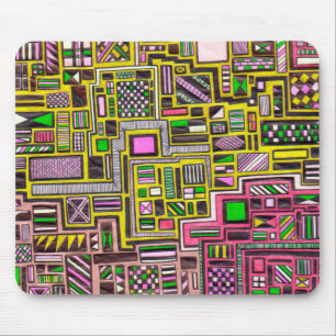 Pink and Yellow Geometric shapes pop art punk Mouse Pad