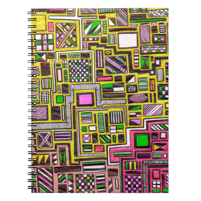 Pink and Yellow Geometric shapes pop art punk Notebook (Front)