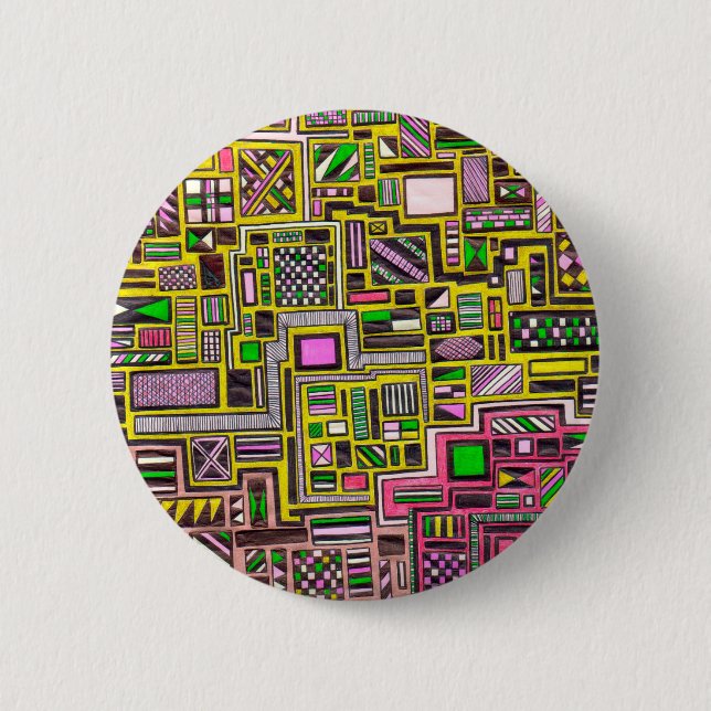 Pink and Yellow Geometric shapes pop art punk Pinback Button (Front)