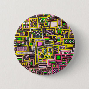 Pink and Yellow Geometric shapes pop art punk Pinback Button