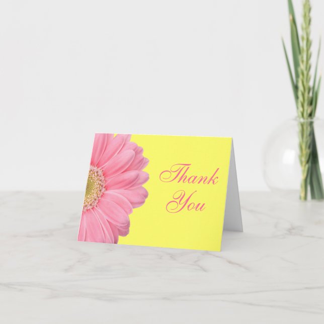 Pink and Yellow Gerber Daisy Thank You Cards (Front)