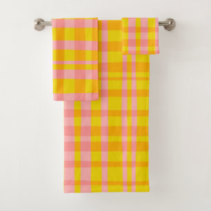Pink and yellow gingham retro  bath towel set