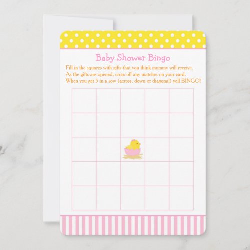 Pink and Yellow Girl Chick Baby Shower Bingo Invitation