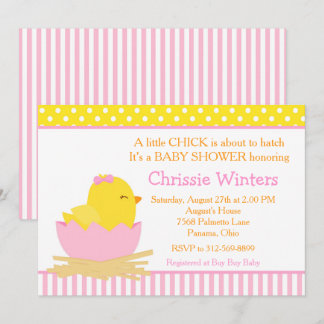 Pink and Yellow Girl Chick Baby Shower Invitation