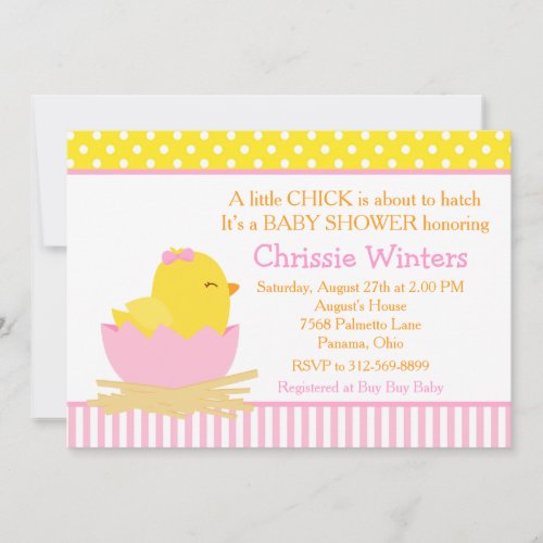 Pink and Yellow Girl Chick Baby Shower Invitation