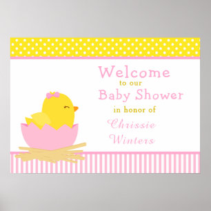 Pink and Yellow Girl Chick Baby Shower Party Poster